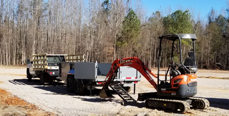 Truck, Dump Trailer and Mini-Excavator